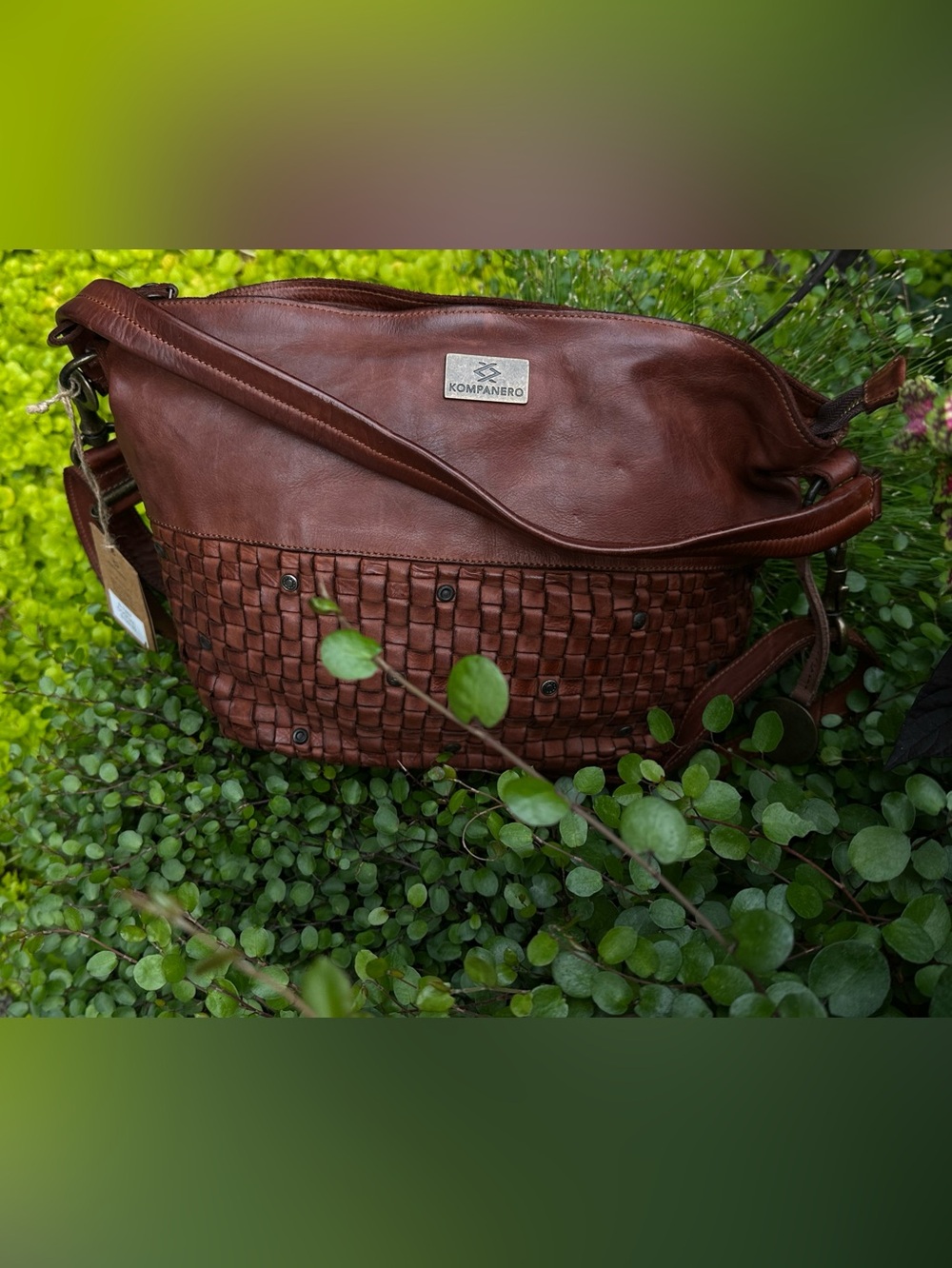 KOMPANERO - Luscious Deep-Brown Woven Leather Shoulder Bag-NWT-Cloth Storage Bag